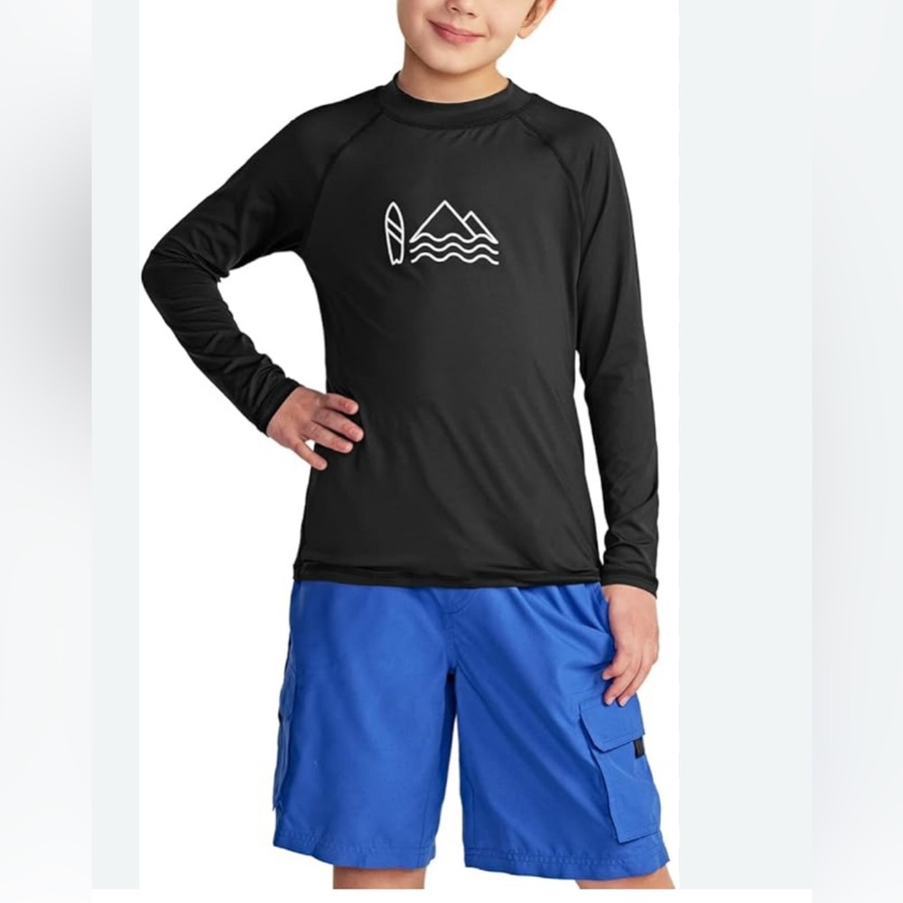 Black Long Sleeve Swim Shirt rash Guard. Boy size L